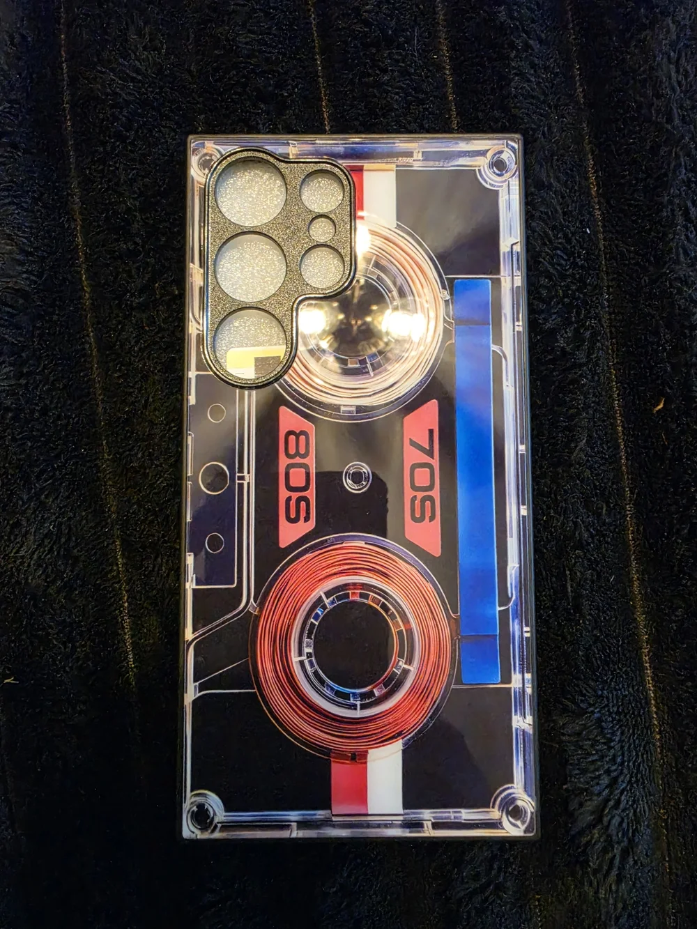 Samsung Retro Cassette Tape Clear Phone Case - Black/Red/Blue